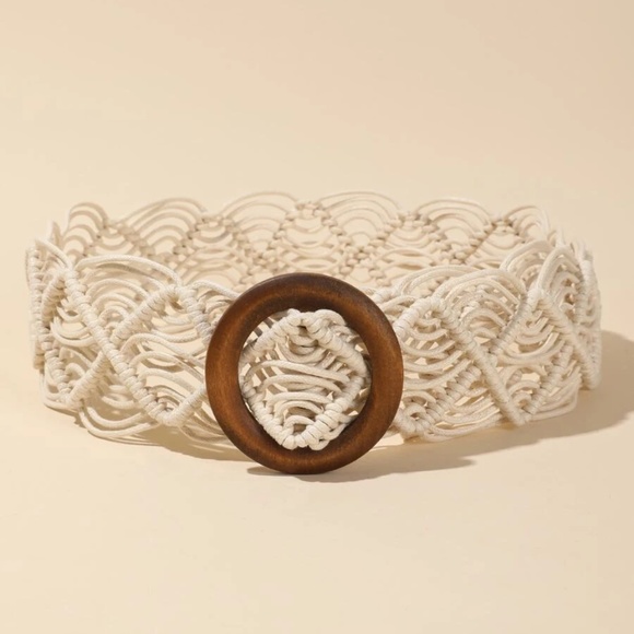 BellanBlue Accessories - Boho Cream Circle Buckle Woven Belt